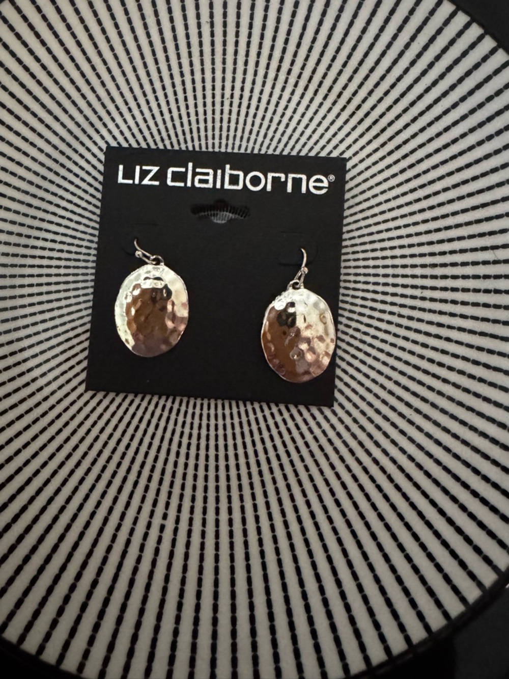 Liz Claiborne Hammered Oval Silver-Tone Drop Earrings